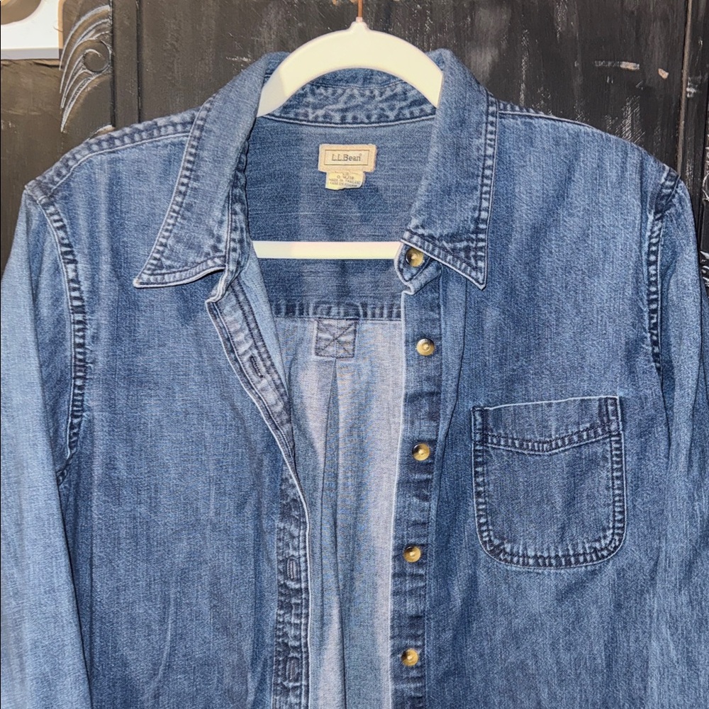 L.L. Bean Blue Denim Button-Down Shirt - Picture 4 of 9
